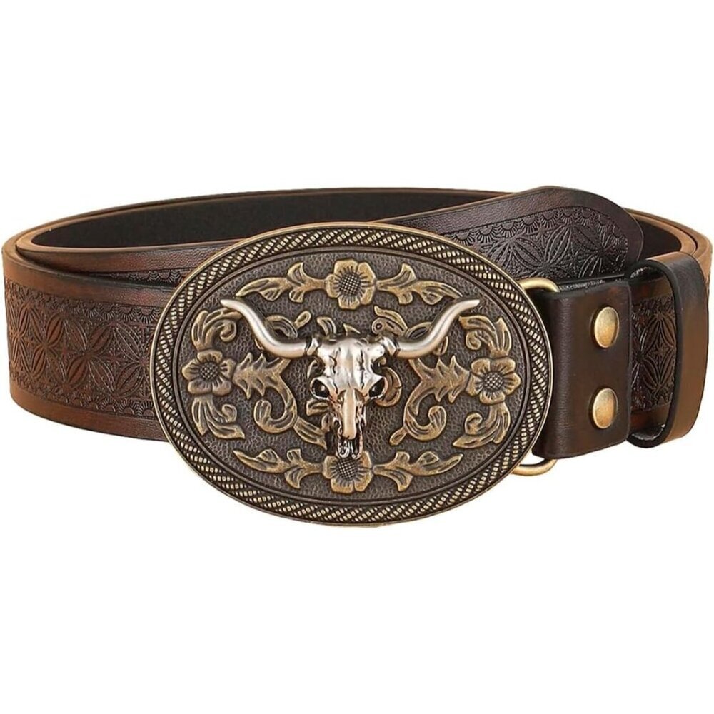 Women's Faux Leather Belt with Metal Buckle Western Casual Waist Accessory